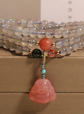 月光石水晶多层手链女弥勒佛手串