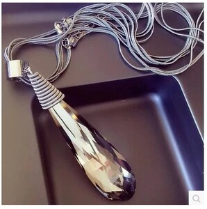 韩国百搭装饰项链女配饰春夏复古水晶吊坠长款毛衣链多层挂件饰品