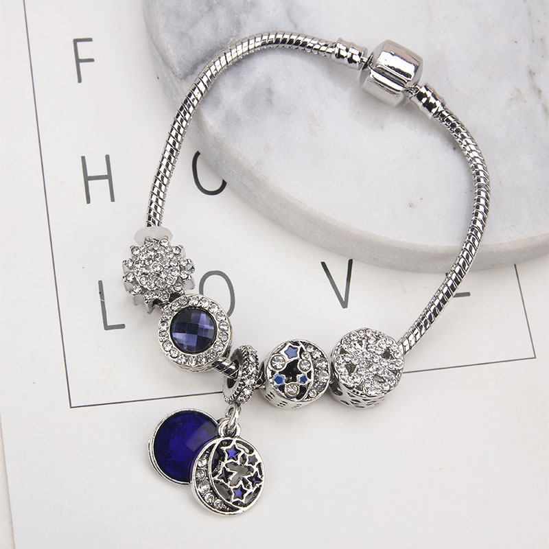 欧美蓝色星空女潘家风琉璃珠手链