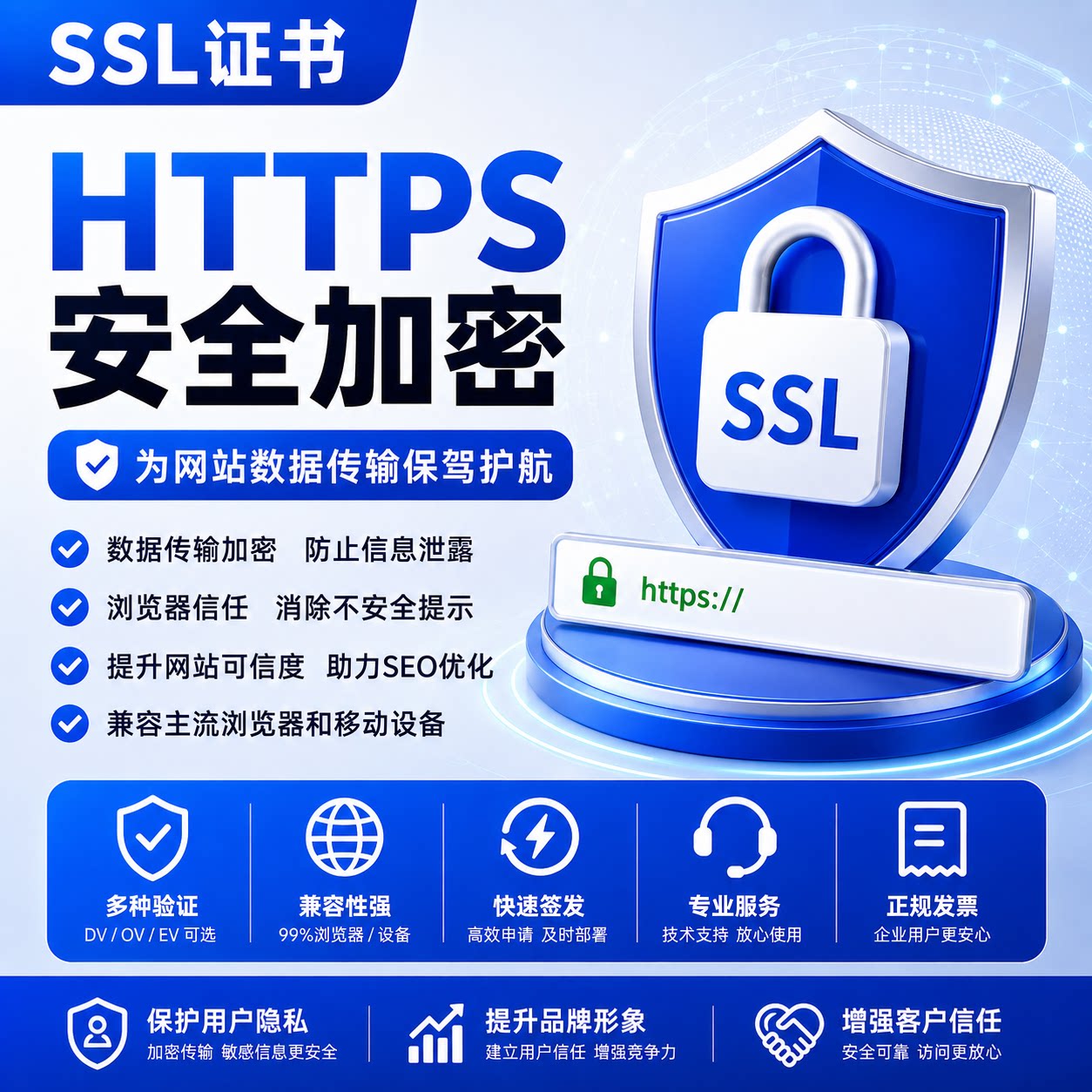 SSL证书https通配符SSL签发泛解析认证通配证书加锁加密申请访问