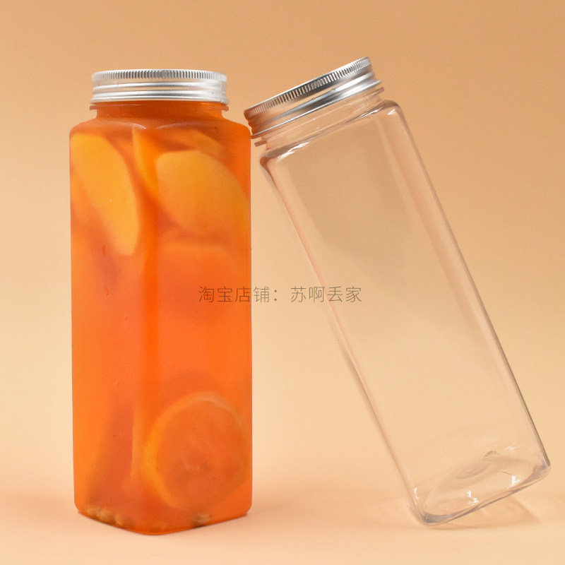 500ML透明塑料瓶酵素铝盖大口一次性PET方瓶奶茶水果茶创意饮品,餐饮具,塑杯,淘宝优惠券,粉丝福利购,淘宝优惠卷