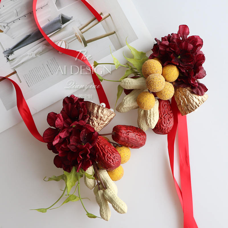 创意婚房装扮用品早生贵子挂饰窗帘绑带扎带一对婚礼用品装饰布置