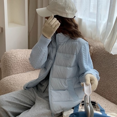 设计感针织袖子拼接羽绒棉服