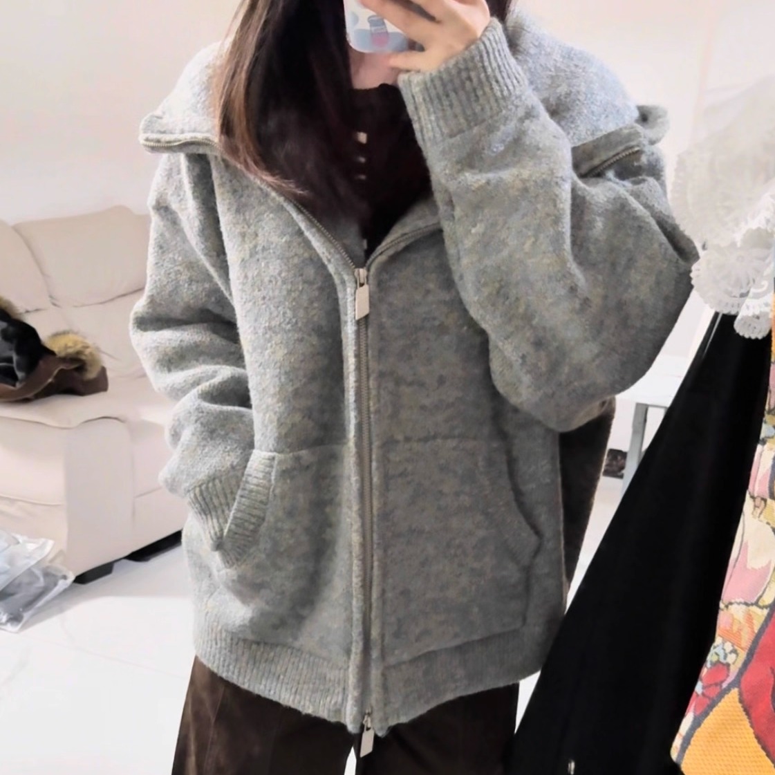 2025慵懒高级感连帽毛衣开衫