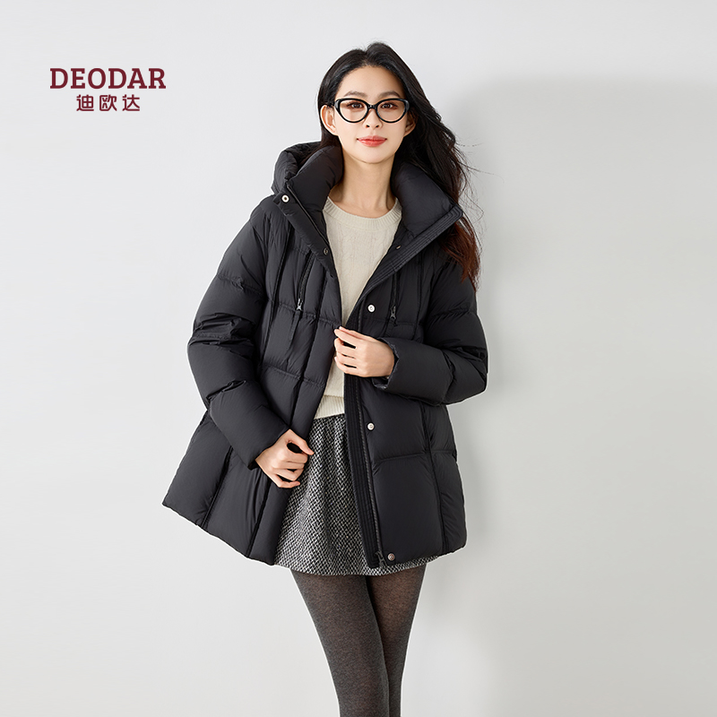 迪欧达高端羽绒服女中长款2025冬季新款90白鹅绒轻盈保暖时尚外套