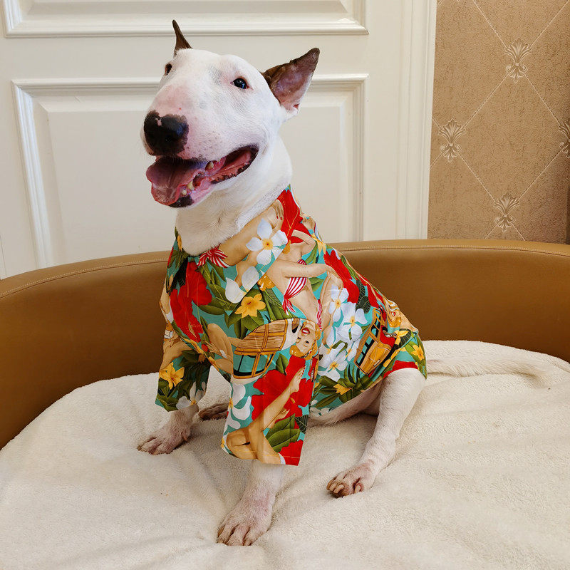 度假风夏威夷美女图案猫狗衬衣宠物薄款衣服宠物衬衫牛头梗法斗