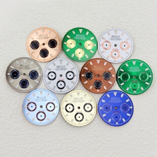 新款29.5MM三眼迪熊猫表盘绿夜光改装多功能石英字面适装VK63机芯