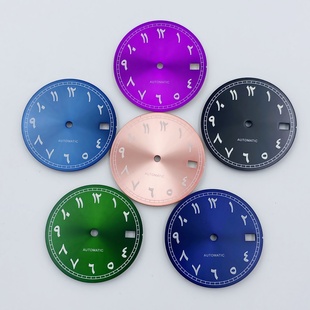 新款中东阿拉伯数字表盘28.5MM绿夜光字面适装NH35/NH36机芯配件