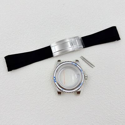 NH34表壳40MM表壳橡胶表带套装蓝宝石玻璃水鬼表壳适装NH35/NH36