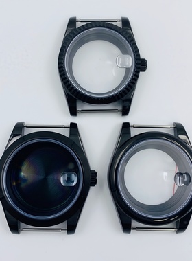 36/39MM日志黑色表壳狗牙圈手表壳圆边斜边外壳蓝宝石适NH35机芯