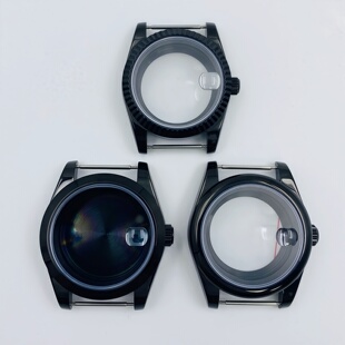 36/39MM日志黑色表壳狗牙圈手表壳圆边斜边外壳蓝宝石适NH35机芯