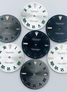 28.5MM手表改装表盘字面绿罗马表盘 太阳纹绿夜光适装NH35/36机芯