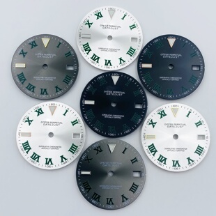 28.5MM手表改装表盘字面绿罗马表盘 太阳纹绿夜光适装NH35/36机芯