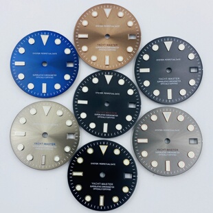 手表改装配件28.5MM灰游艇改装表盘字面 绿夜光适装NH35/NH36机芯