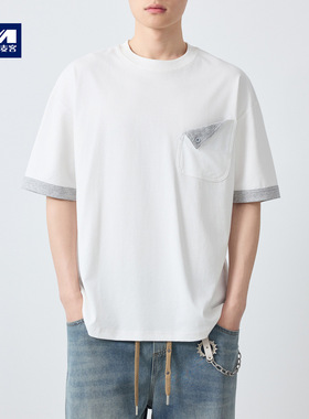 墨麦客男装城市运动撞色圆领t恤男2026夏新款宽松男士短袖75226.