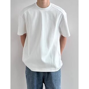潮流新款简约设计感结构圆领短袖T恤男装ins潮牌宽松休闲流行T恤