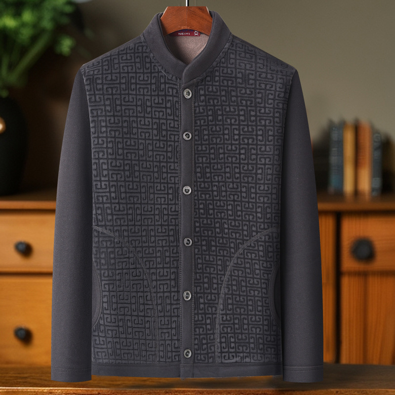 中老年男装时尚新款加绒加厚小棉衣爸爸装秋冬季爷爷款棉服