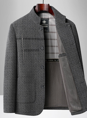 2025新款加棉加厚商务中年男士夹克高品质深灰色浅卡其布色保暖