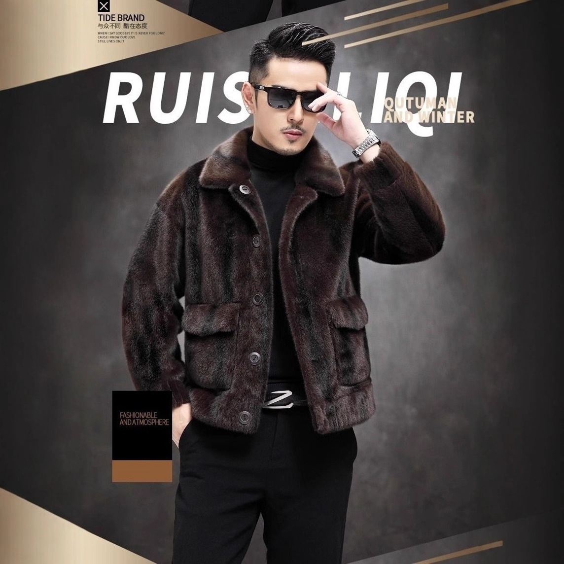 双面穿男士冬季时尚休闲保暖仿水貂毛外套加厚新款皮草貂皮大衣