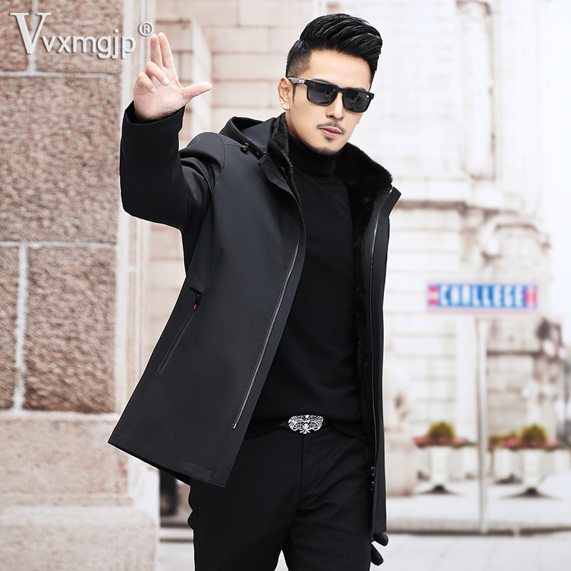 新款派克服男士水貂毛皮毛一体内胆真皮草尼克大衣中年保暖冬