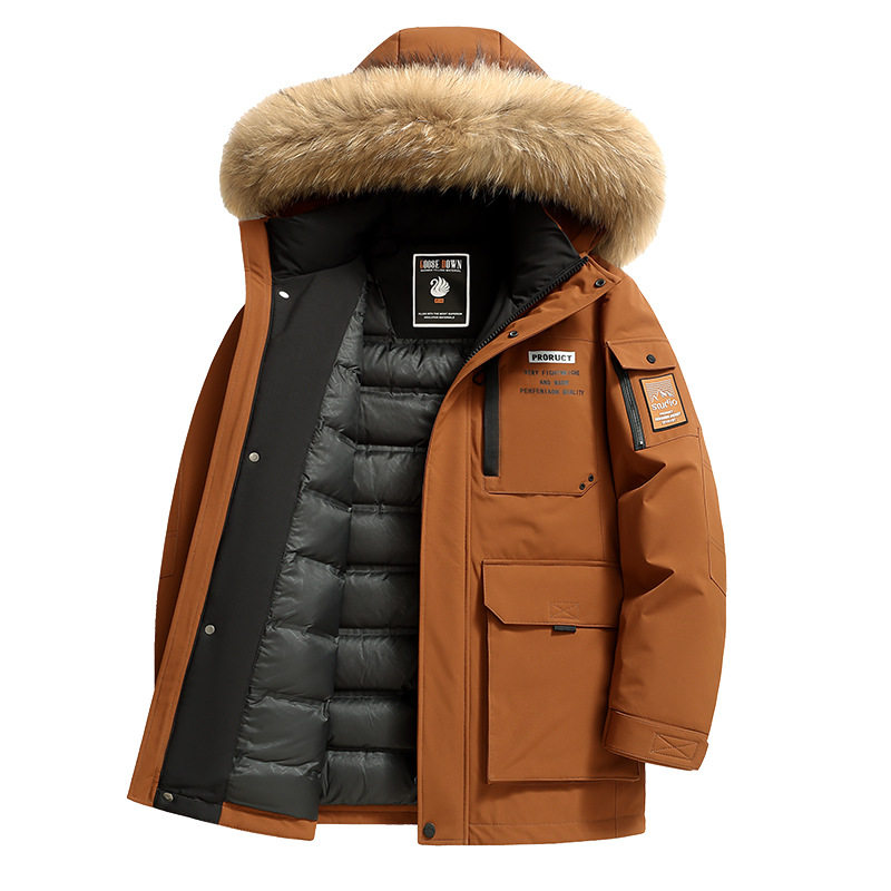 情侣登山极寒鹅绒羽绒服男女中长款情侣户外工装大毛领加厚外套