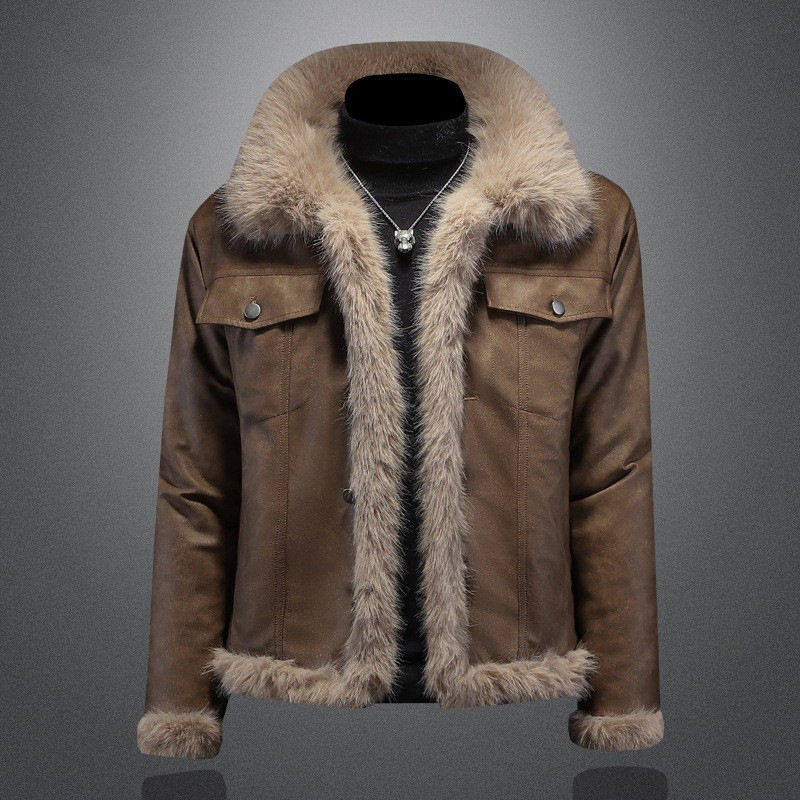 皮毛一体大翻领双面穿羊羔毛外套男冬季加厚保暖机车棉衣夹克袄