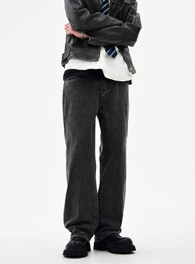 2025Cleanfit弹力直筒宽松版型新款阔腿黑灰色牛仔男基础简约