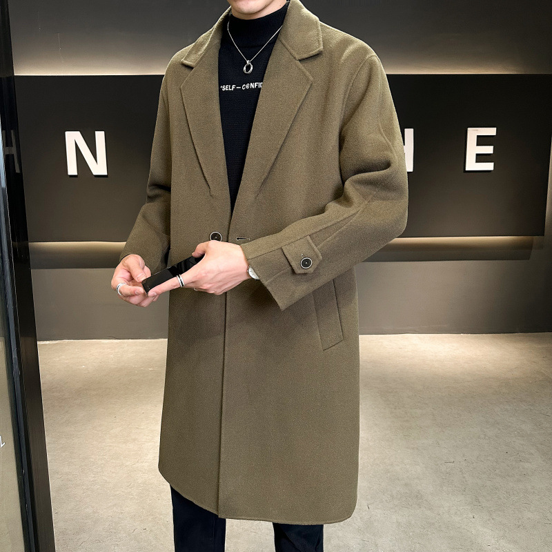 秋冬季新款男士大衣潮流时尚西装领帅气风衣休闲百搭外套8077