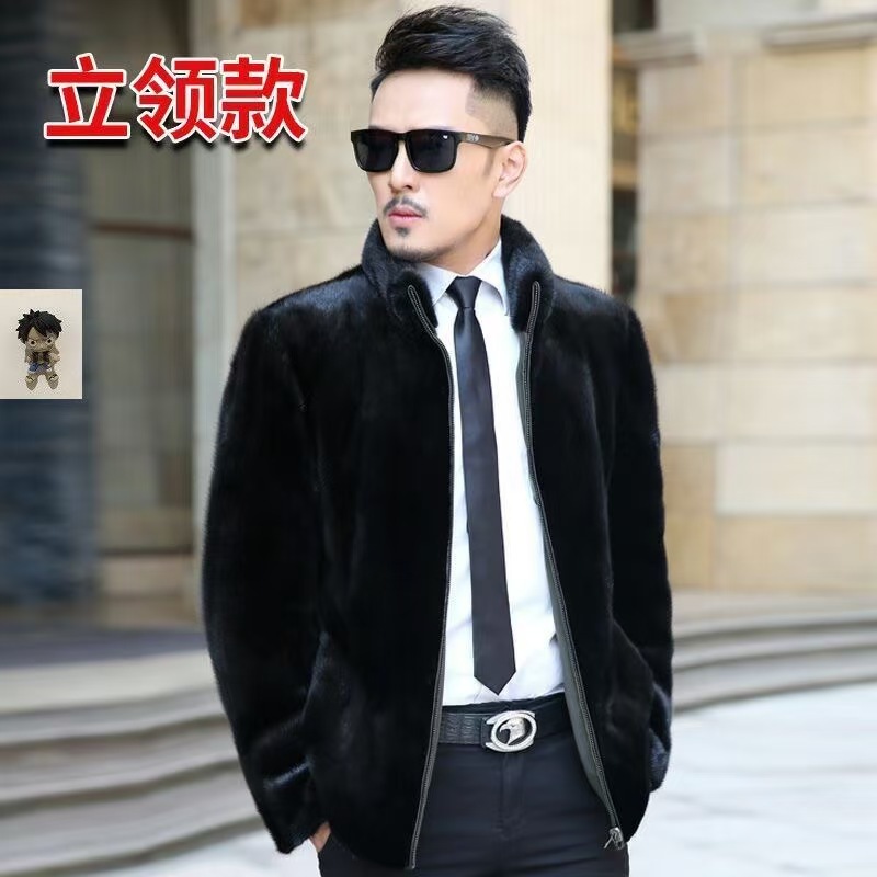 高质量仿皮草大衣男士冬季外套连帽男貂皮男装仿貂绒夹克男款高端
