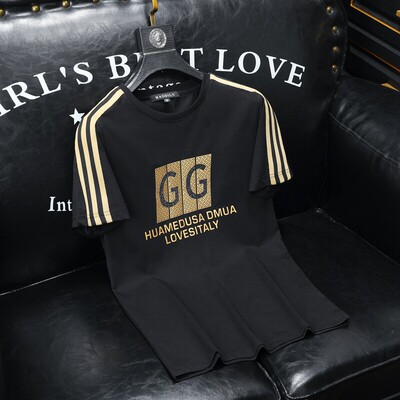 2026夏季新款潮流印花烫钻休闲男士短袖T恤 8863