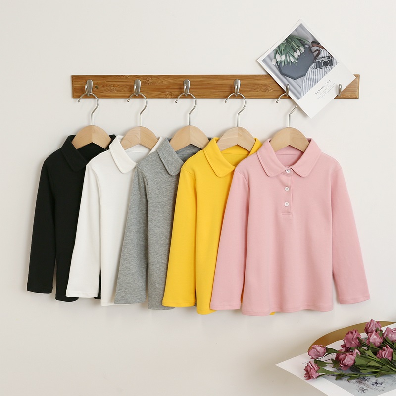 儿童t恤长袖白色春秋黑色polo衫