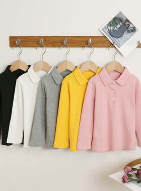 儿童t恤长袖白色春秋纯棉翻领校服带领打底衫黑色上衣女童POLO衫
