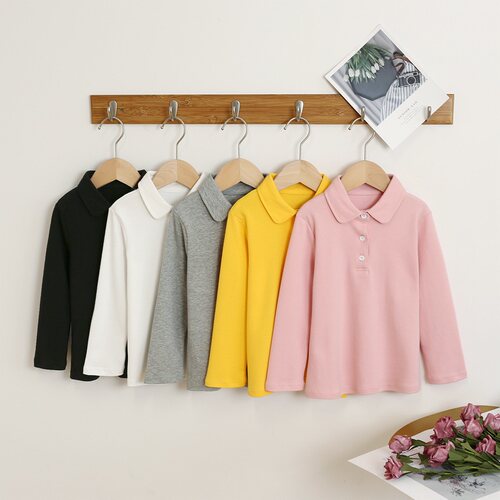 儿童t恤长袖白色春秋黑色polo衫