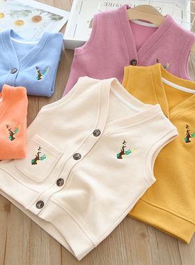 儿童马甲春秋男孩薄款宝宝女童纯棉马夹男童婴儿背心暖气房坎肩薄