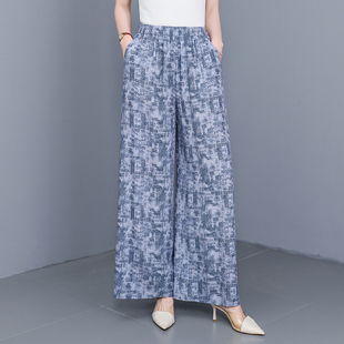 印花阔腿裤 外穿夏季 女中老年妈妈装 纯棉绸休闲裤 宽松大码 2026新款