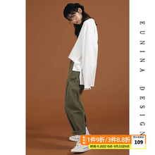 圆领宽松女T恤 休闲长袖 eunina2019初秋新款 原宿学生bf上衣中长款