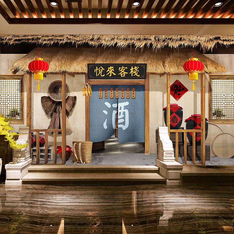 3d复古客栈酒馆餐饮壁画酒厂白酒背景装饰壁纸农家乐休闲山庄墙纸图片