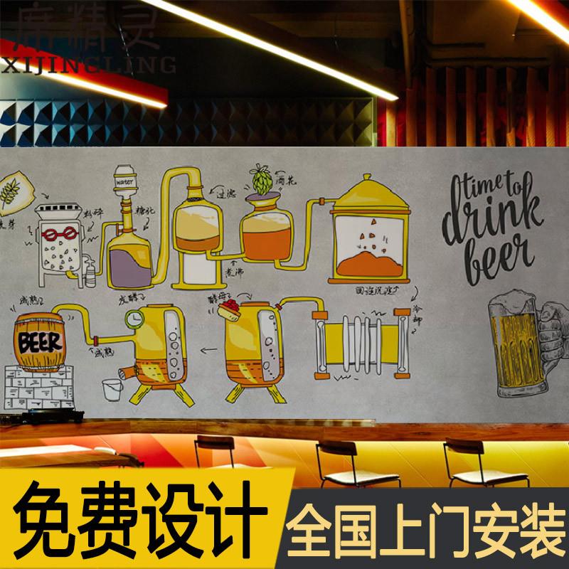 精酿啤酒酿酒工艺壁纸酒文化装饰壁画烧烤店啤酒屋酒吧工业风墙纸图片