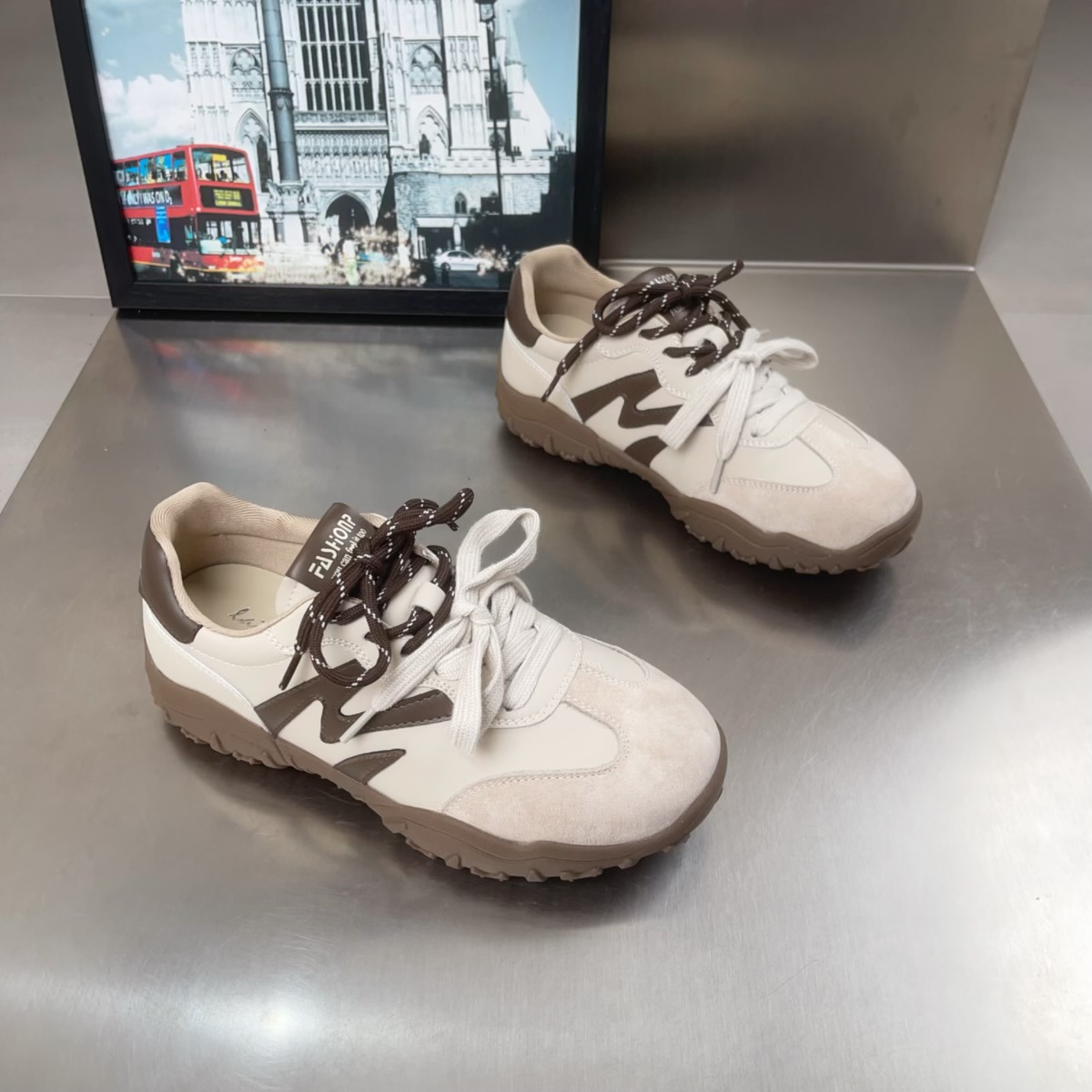 真皮双带厚底德训鞋女2025秋季款