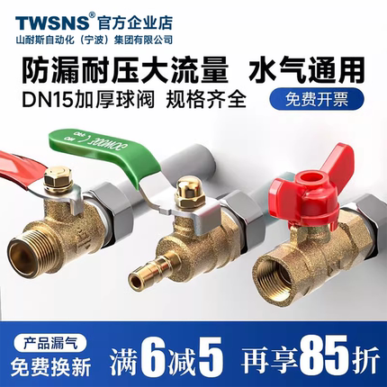 TWSNS台匠山耐斯全铜黄铜球阀开关阀门水管接头手柄内丝外丝加厚