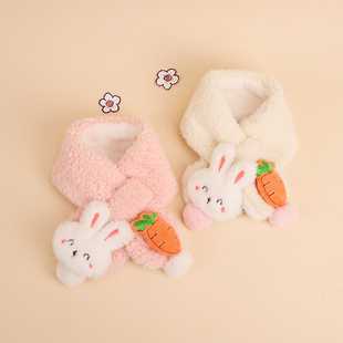 可爱兔子儿童围脖秋冬毛绒绒小围巾女童厚脖套防风保暖男宝宝韩版