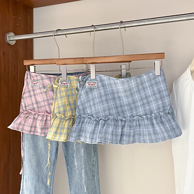 2026春夏新款格子屁帘女叠穿短款休闲百搭半身裙下摆遮臀裙帘系带