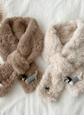 可爱卡通小狗围巾女冬季毛绒绒围脖套防风韩版百搭毛领子学生甜美