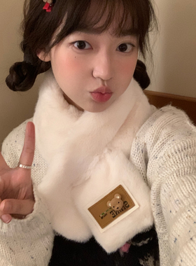可爱围脖女冬季保暖加厚毛茸茸围巾韩版学生甜美日系交叉脖套防风