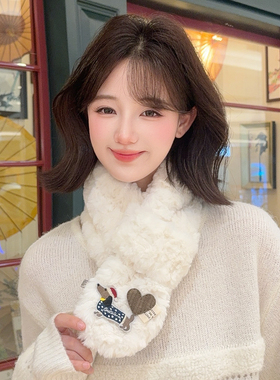 可爱腊肠犬小围巾女秋冬季毛绒保暖厚围脖套护颈韩版学生甜美百搭