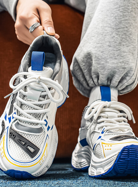 男鞋2026新款厚底增高老爹鞋网面透气运动鞋百搭跑步鞋ins休闲潮