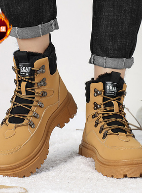 高帮马丁靴男2025新款冬季加绒加厚保暖二棉鞋男士防水工装大黄靴