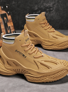 男鞋2025新款秋季透气百搭休闲跑步运动厚底增高机甲风炸街老爹鞋