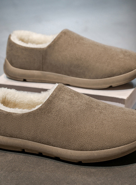 加绒勃肯鞋男大码全包2025冬季新款毛毛鞋一脚蹬保暖防滑棉鞋男款