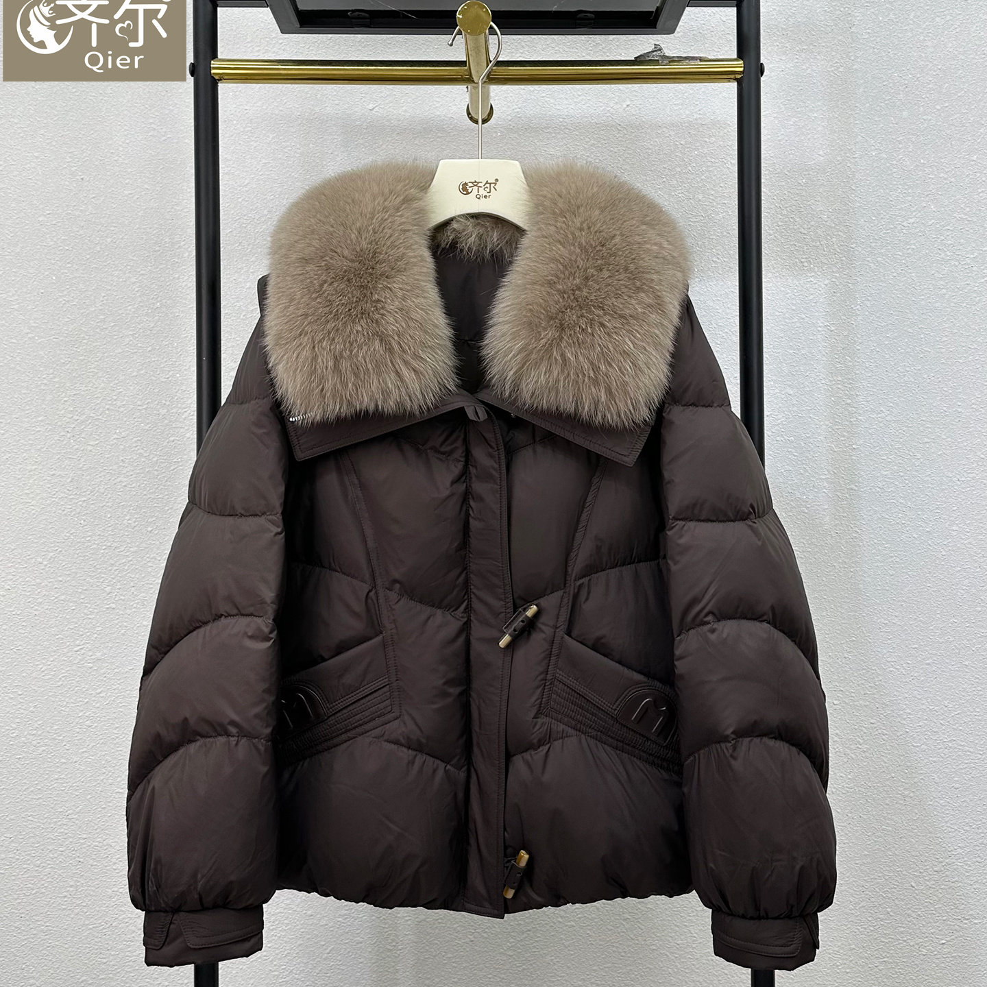 正品海宁高端白鹅绒羽绒服女短款冬新款可拆狐狸毛领加厚皮草外套